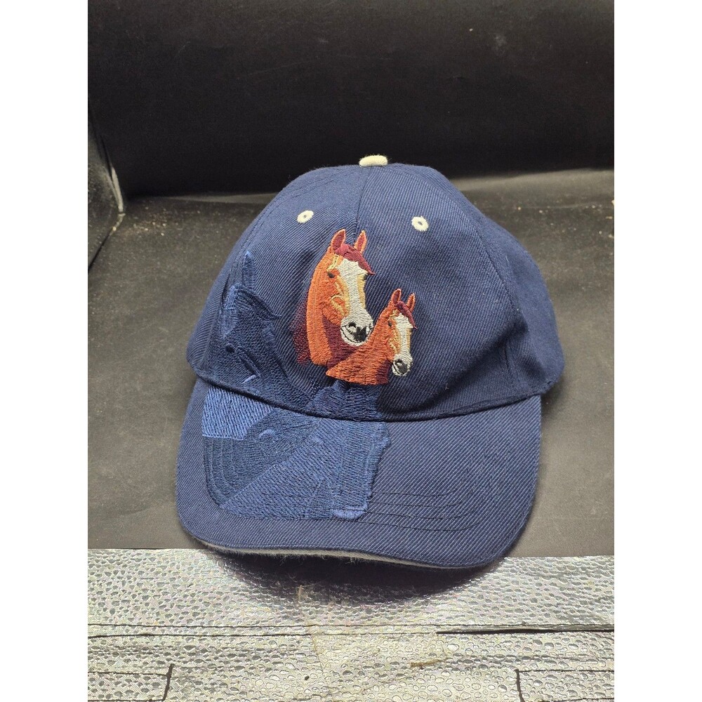 Vintage Horse Embroidered Navy Blue Strapback Hat Cap One Size